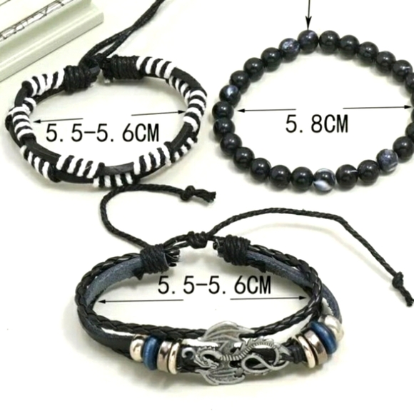 Silver Dragon bead and leather bracelet set bundle - Picture 4 of 4